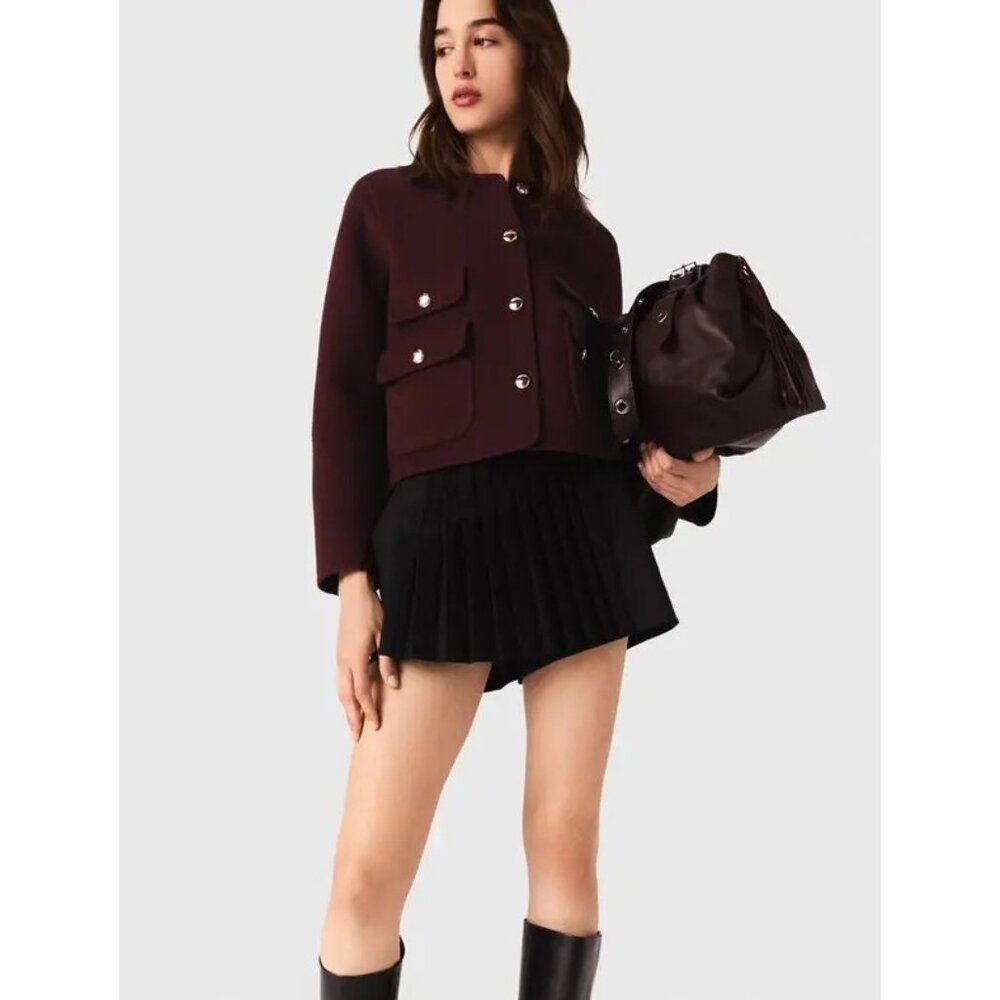 Maje Straight Fit Pleated Skort Black Size M Mini Shorts Structured - Picture 8 of 11